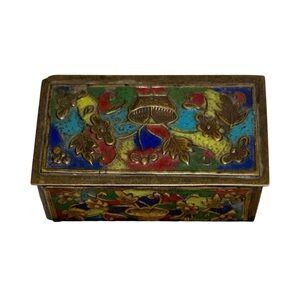 Antique 1920’s Chinese Cloisonné Stamp Box, Colorful Enamel